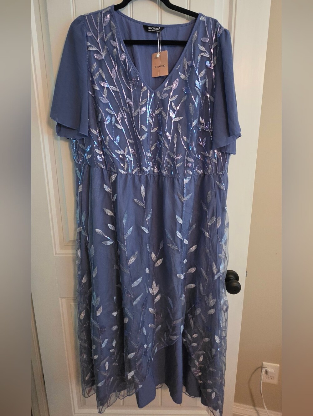 Bloomchic Lavender Blue Sequin Leaf Party Dress 18/20